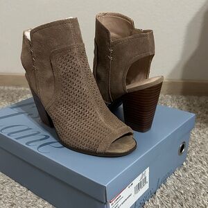 Essex Lane El-Canan Peep-Toe Heeled Boots in Wheat